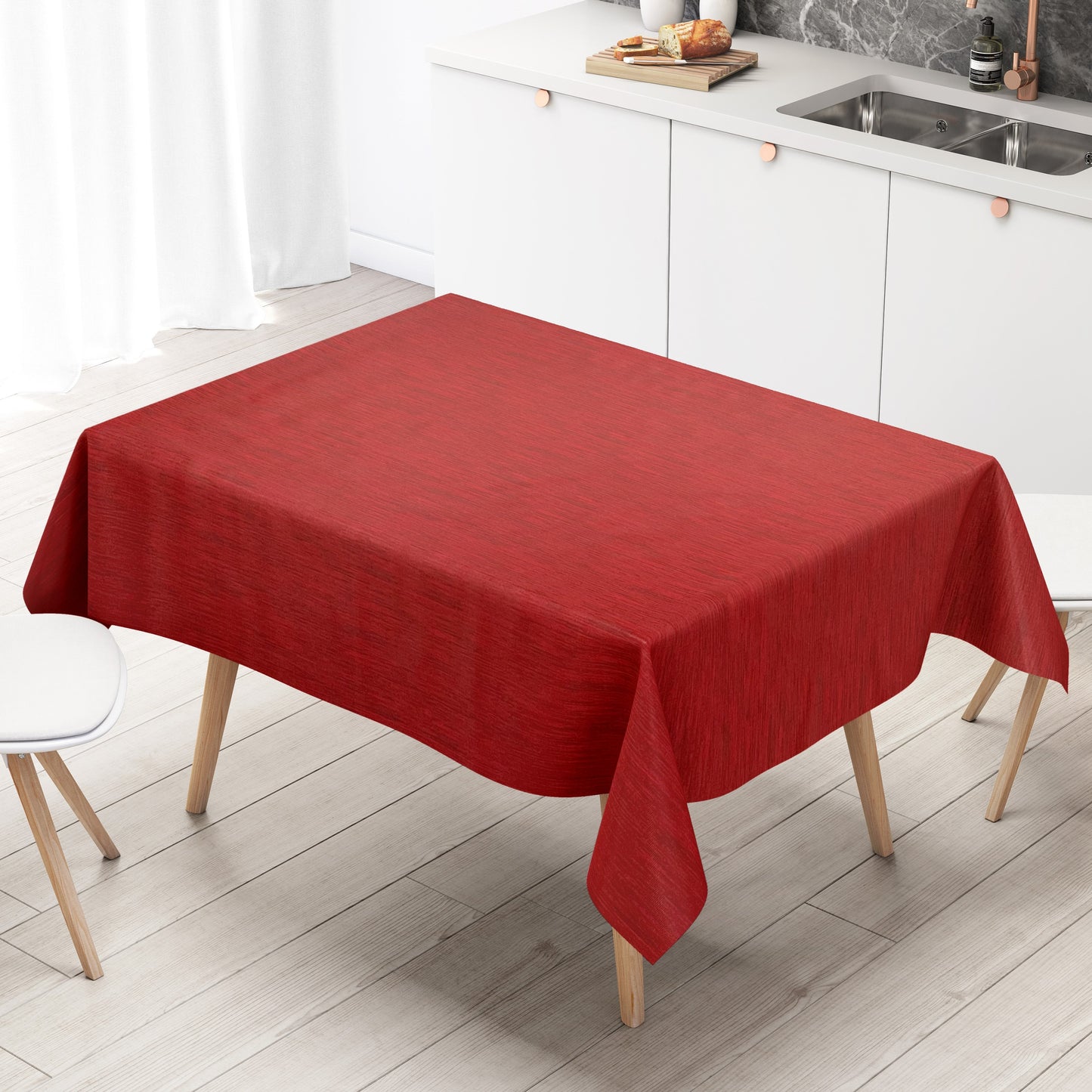 Oilcloth tablecloth embossed P733-8 linen structure red square round oval