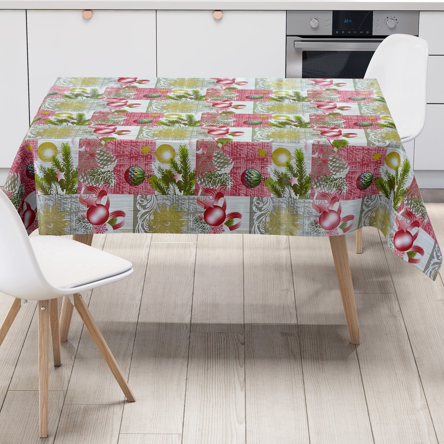 KEVKUS Wachstuch Tischdecke Weihnachten P848-2 Weihnachtsglocken rot-grün eckig rund oval