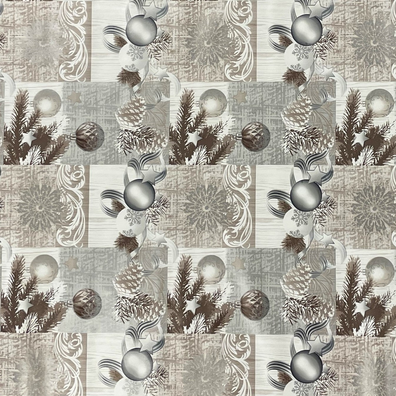KEVKUS oilcloth tablecloth Christmas P848-3 Christmas bells silver-bronze square round oval