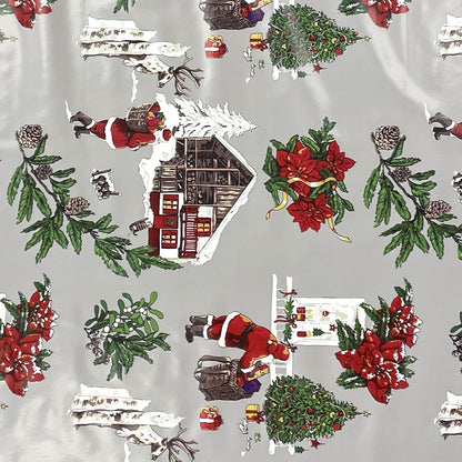 Nappe toile cirée KEVKUS Noël P984-2 Père Noël sur carré gris ovale rond