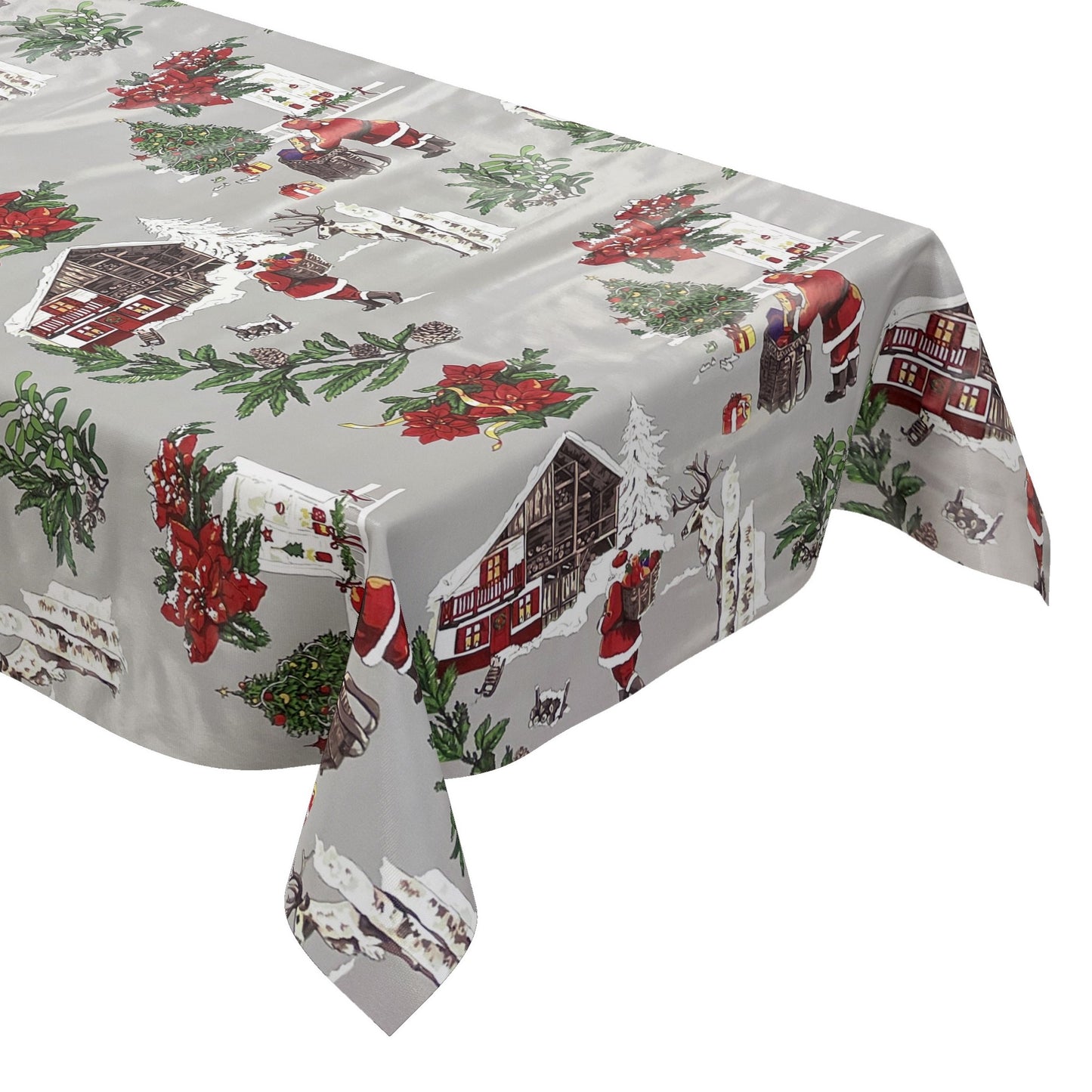 Nappe toile cirée KEVKUS Noël P984-2 Père Noël sur carré gris ovale rond