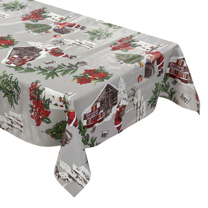 Nappe toile cirée KEVKUS Noël P984-2 Père Noël sur carré gris ovale rond