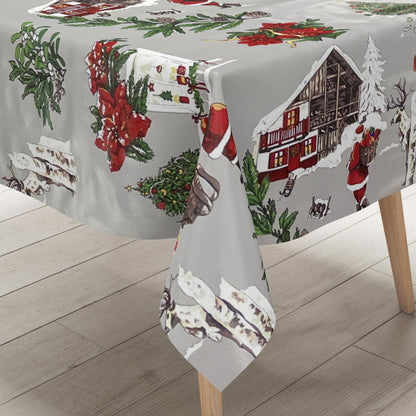 Nappe toile cirée KEVKUS Noël P984-2 Père Noël sur carré gris ovale rond