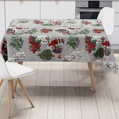 Nappe toile cirée KEVKUS Noël P984-2 Père Noël sur carré gris ovale rond