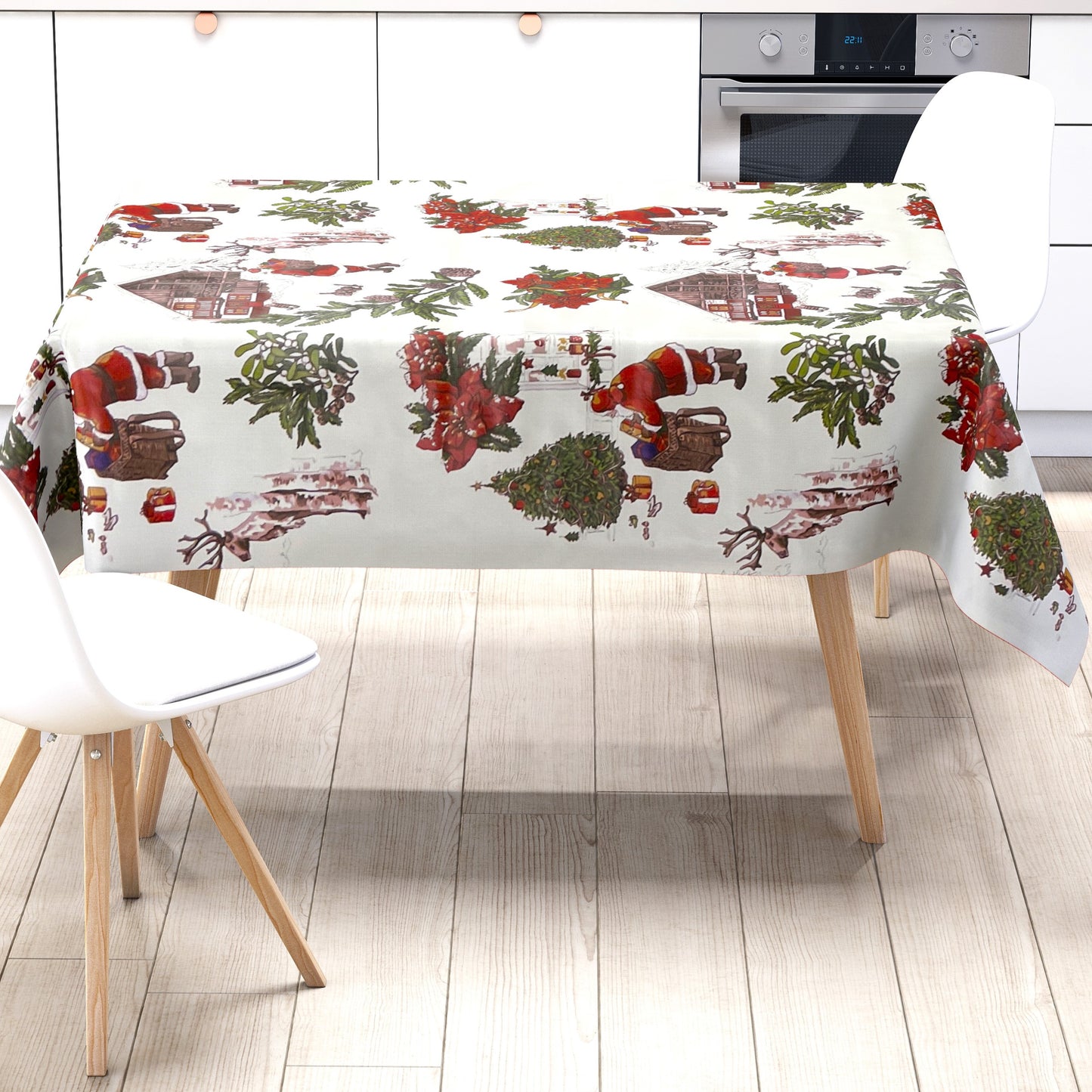 Nappe en toile cirée KEVKUS Noël P984-1 Père Noël sur blanc carré rond ovale