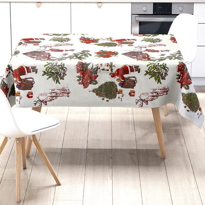 Nappe en toile cirée KEVKUS Noël P984-1 Père Noël sur blanc carré rond ovale