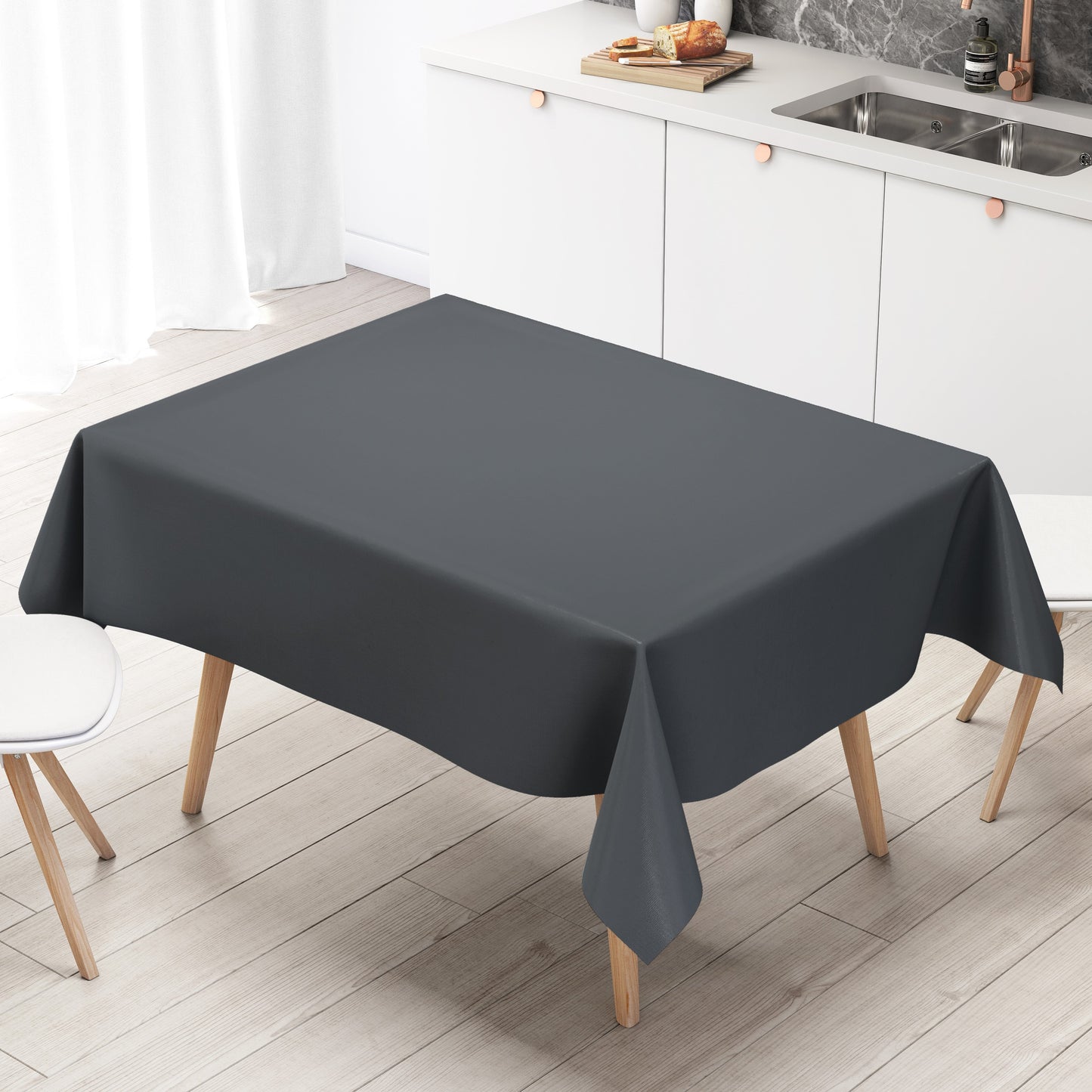 abwaschbare Wachstuch Tischdecke uni  anthrazit grau einfarbig Rollenware Meterware